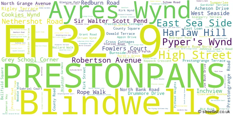 A word cloud for the EH32 9 postcode